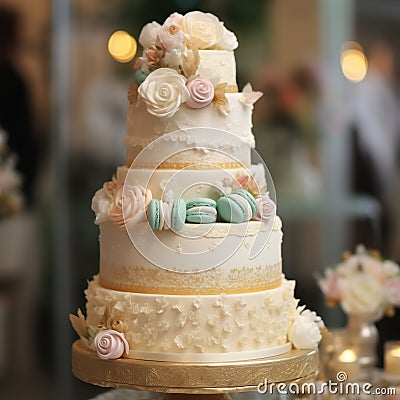 Wedding cake with flowers for a wedding banquet delicious reception Cartoon Illustration