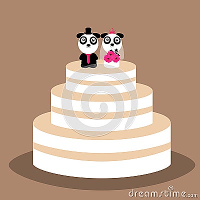 Wedding cake with funny pandas. Vector Illustration