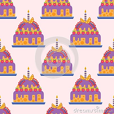 Wedding cake pie sweets dessert bakery flat seamless pattern pastry homemade delicious vector illustration. Vector Illustration