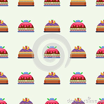 Wedding cake pie sweets dessert bakery flat seamless pattern pastry homemade delicious vector illustration. Vector Illustration