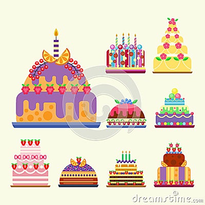 Wedding cake pie sweets dessert bakery flat simple style pastry homemade delicious vector illustration. Vector Illustration