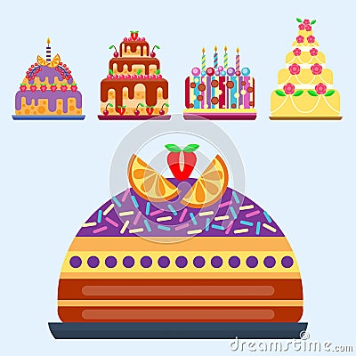 Wedding cake pie sweets dessert bakery flat simple style pastry homemade delicious vector illustration. Vector Illustration