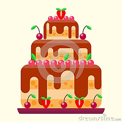 Wedding cake pie sweets dessert bakery flat simple style pastry homemade delicious vector illustration. Vector Illustration