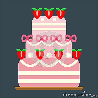 Wedding cake pie sweets dessert bakery flat simple style pastry homemade delicious vector illustration. Vector Illustration