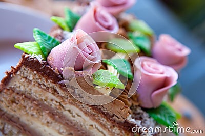 Wedding cake with pink roses Stock Photo