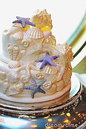 Wedding cake with sea shells Stock Photo