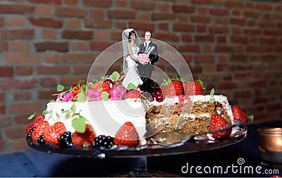 Wedding cake with strawberries Stock Photo