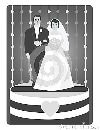 Wedding Cake with topper Vector Illustration