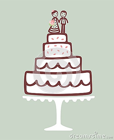 Wedding cake with Topper Vector Illustration