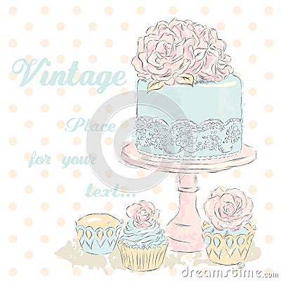 Wedding cake vector . Watercolor. Wedding card . Vintage . Vector Illustration