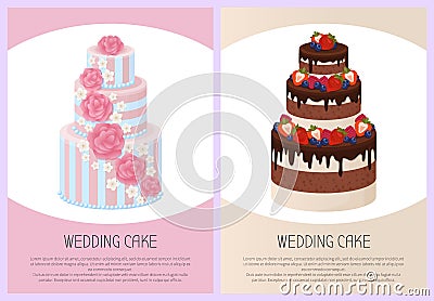 Wedding Cakes Set Sweet Bakery Posters Vector Set Vector Illustration