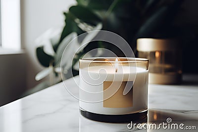 Wedding candle jar burning light. Generate Ai Stock Photo