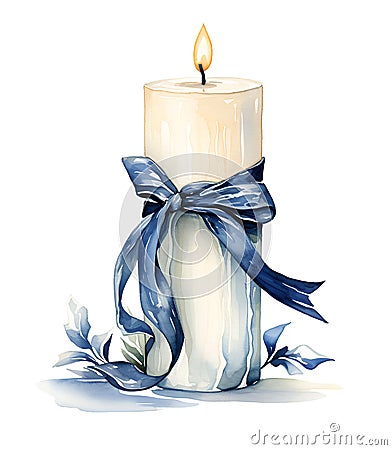 Wedding candle, watercolor clipart illustration with isolated background Cartoon Illustration