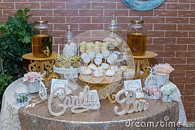 Wedding Candy Bar At A Banquet In A Restaurant Stock Photo