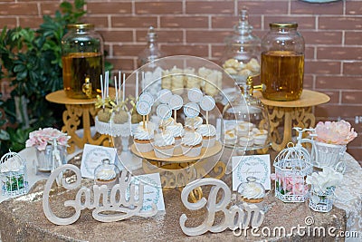 Wedding Candy Bar At A Banquet In A Restaurant Stock Photo