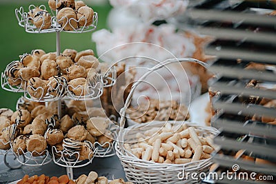 Wedding candy bar with bread sticks Stock Photo