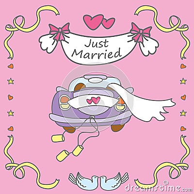 Wedding car,just married Vector Illustration