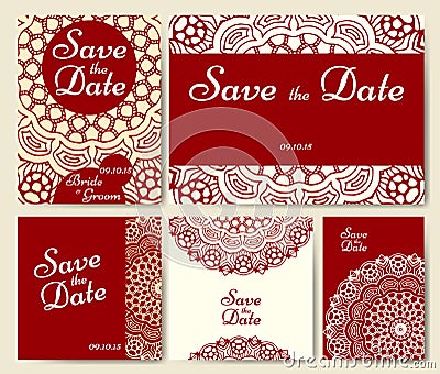 Wedding card collection with mandala. Template of invitation card. Decorative greeting invitaion design with vintage Islam, arabic Vector Illustration