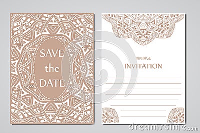 Wedding card collection with mandala. Template of invitation card. Decorative greeting invitaion design with vintage Islam, arabic Vector Illustration