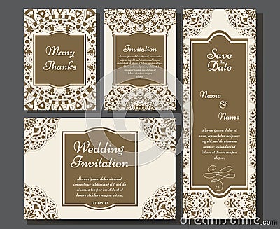 Wedding card collection with mandala. Template of invitation card. Decorative greeting invitaion design with vintage Islam, arabic Vector Illustration