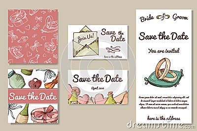 Wedding card collection. Template of invitation card. Decorative greeting invitaion design Vector Illustration