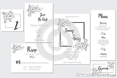 Wedding Card Concept Black and White Vector Illustration