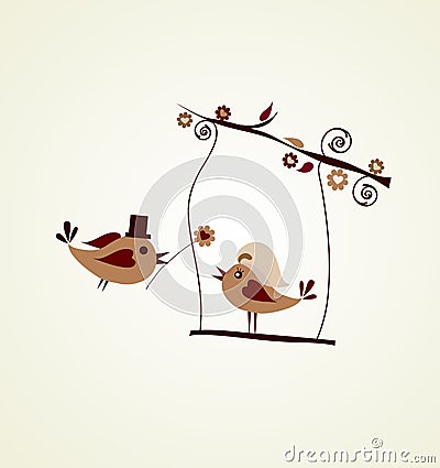 Wedding card; groom bird giving a flower Vector Illustration