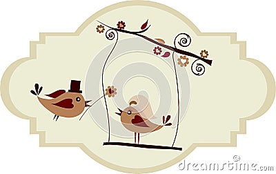 Wedding card; groom bird giving a flower Vector Illustration