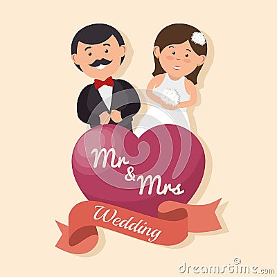 wedding card happy couple with heart mr mrs design graphic Cartoon Illustration