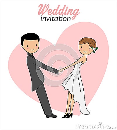 Wedding card. husband and wife holding hands Vector Illustration