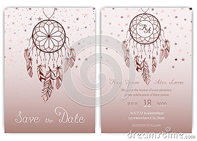 Wedding card invitation hand drawn native american dream catcher beads vector image Vector Illustration