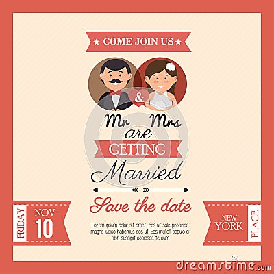 wedding card mr mrs style vintage design graphic Cartoon Illustration