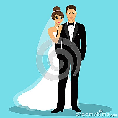 Wedding card with the newlyweds. Vector Illustration