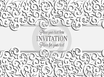 Wedding card with paper lace frame, lacy doily Vector Illustration