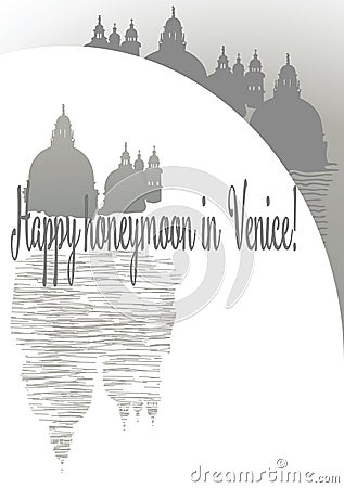 Inscription Happy Honeymoon in Venice Wedding card Vector Illustration