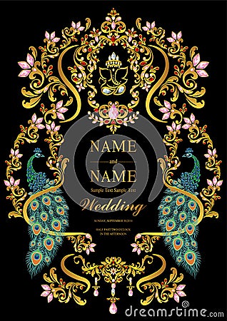 Indian wedding Invitation card templates . Vector Illustration