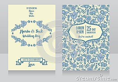 Wedding cards with folkloric flowers Vector Illustration