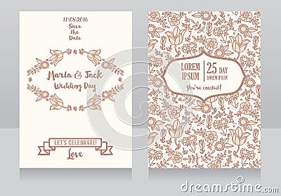 Wedding cards with folkloric flowers Vector Illustration