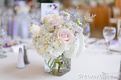 Wedding center piece table setting Stock Photo