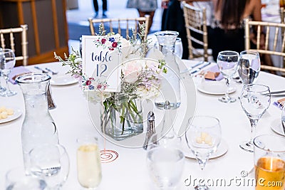 Wedding center piece table setting Stock Photo