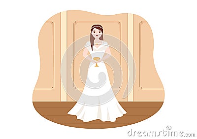 Wedding Ceremony in the Cathedral Catholic Church Building with the Happy Couple in Flat Cartoon Hand Drawn Template Illustration Vector Illustration