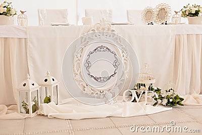 Wedding ceremony decoration in the restaurant. Stock Photo