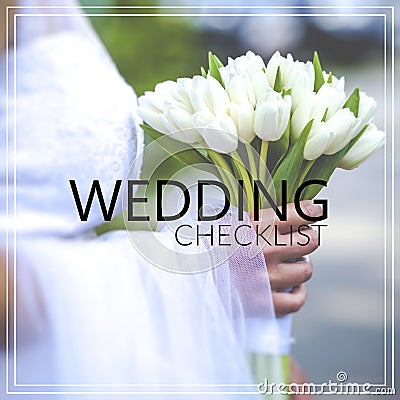 Wedding Checklist. Beautiful wedding bouquet in hands of the bride Stock Photo