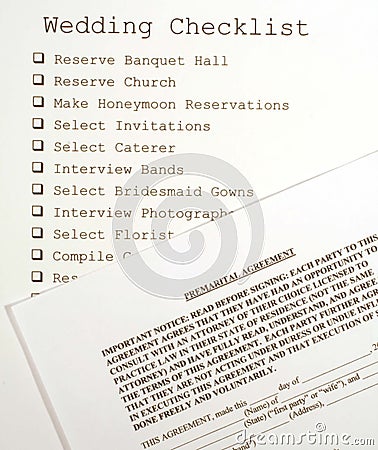 Wedding Checklist and Premarital Agreement Stock Photo