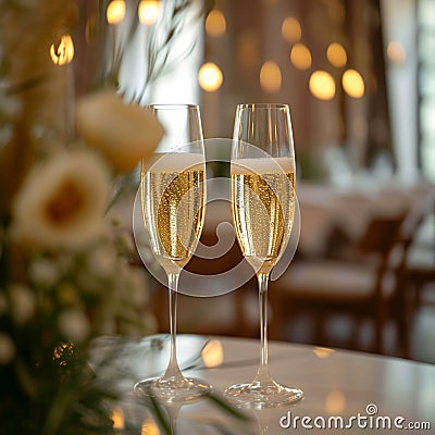 Wedding cheer Glasses of champagne, a toast to marital bliss Stock Photo