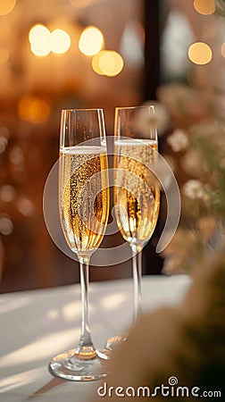 Wedding cheer Glasses of champagne, a toast to marital bliss Stock Photo