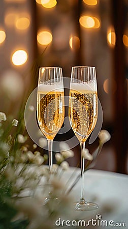 Wedding cheer Glasses of champagne, a toast to marital bliss Stock Photo