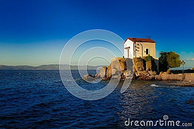 Wedding church at the seaside. Lesvos. Greece Stock Photo