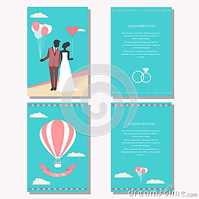 Wedding collection with bride, groom silhouette Vector Illustration