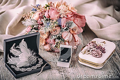 Wedding composition. Bride accessories Stock Photo